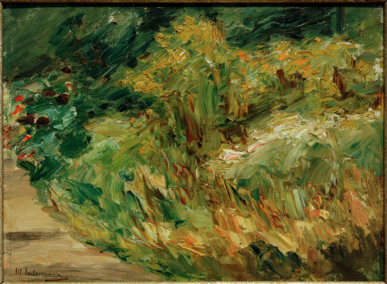 Kuzeybatıdaki bahçıvanın kulübesindeki çiçek çalıları - çalışma by Max Liebermann