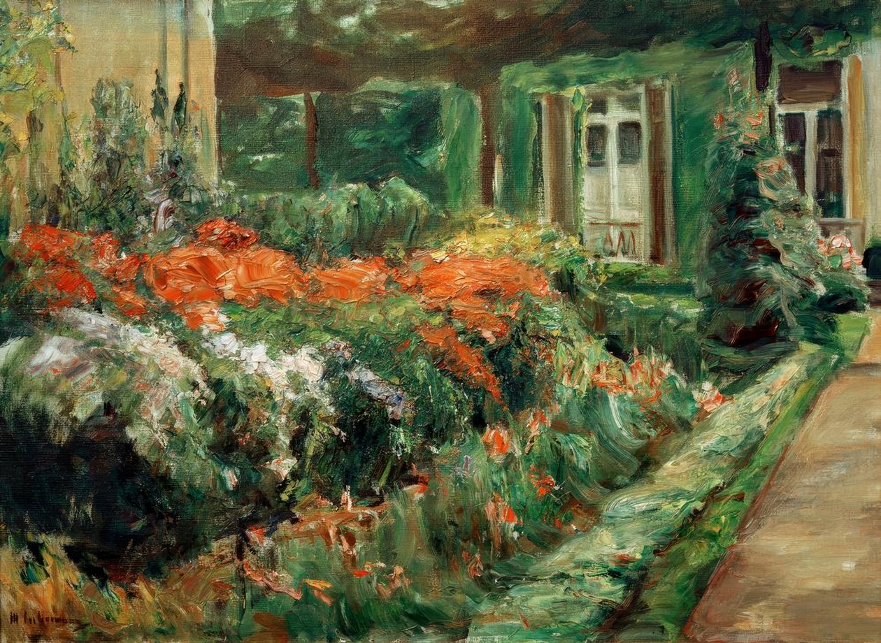 Doğudaki bahçe kulübesindeki çiçek çalıları by Max Liebermann