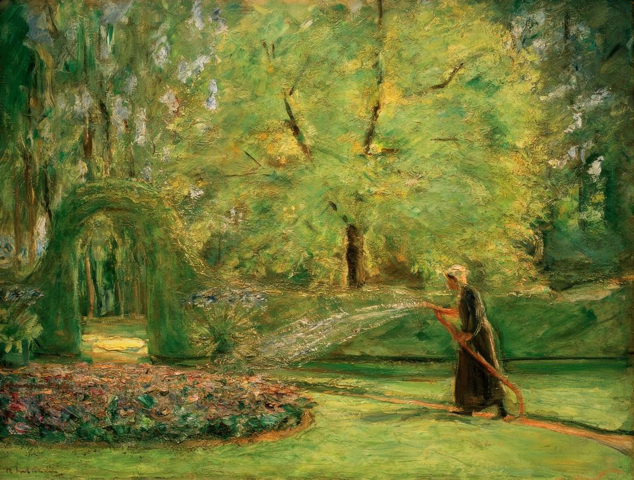 Çiçek fıskiyeli çit bahçesindeki döner kavşak by Max Liebermann
