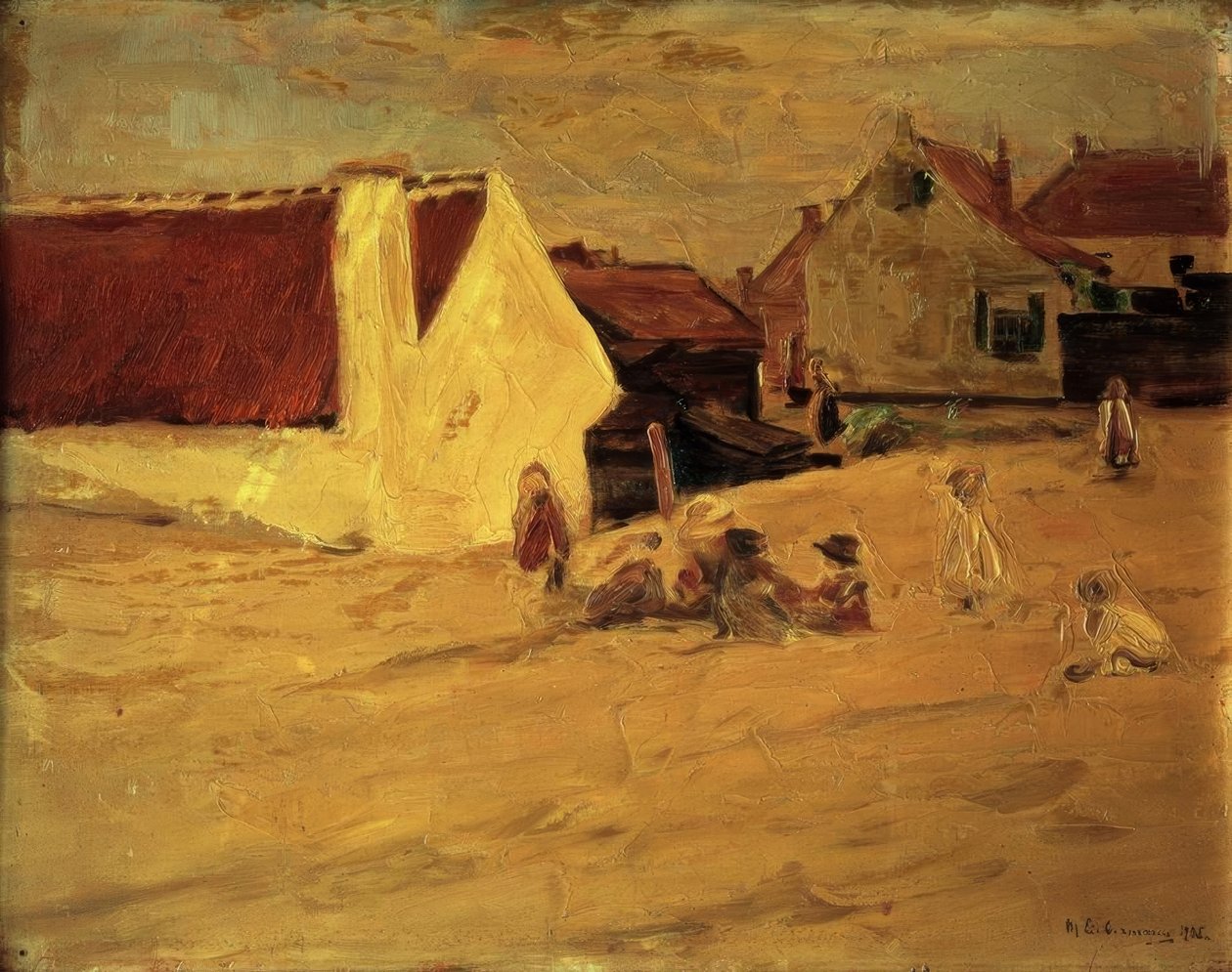 Çocukların oynadığı köy meydanı by Max Liebermann