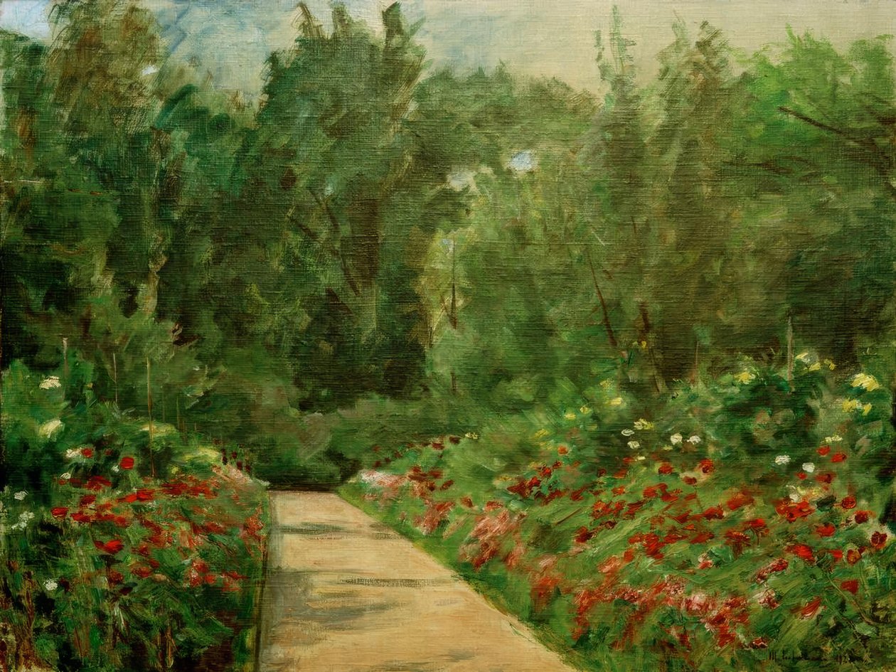 Bir yol ve çiçekler ile bahçe yatakları by Max Liebermann