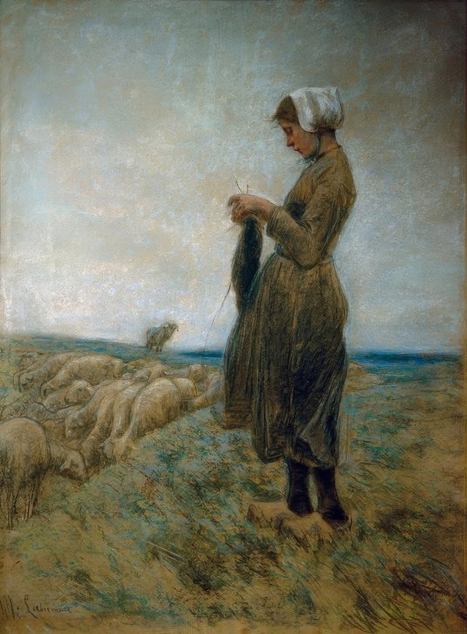 Hollandalı çoban kız (örgü çobanı) by Max Liebermann