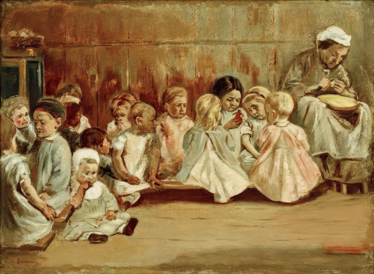 yürümeye başlayan çocuk okulu by Max Liebermann