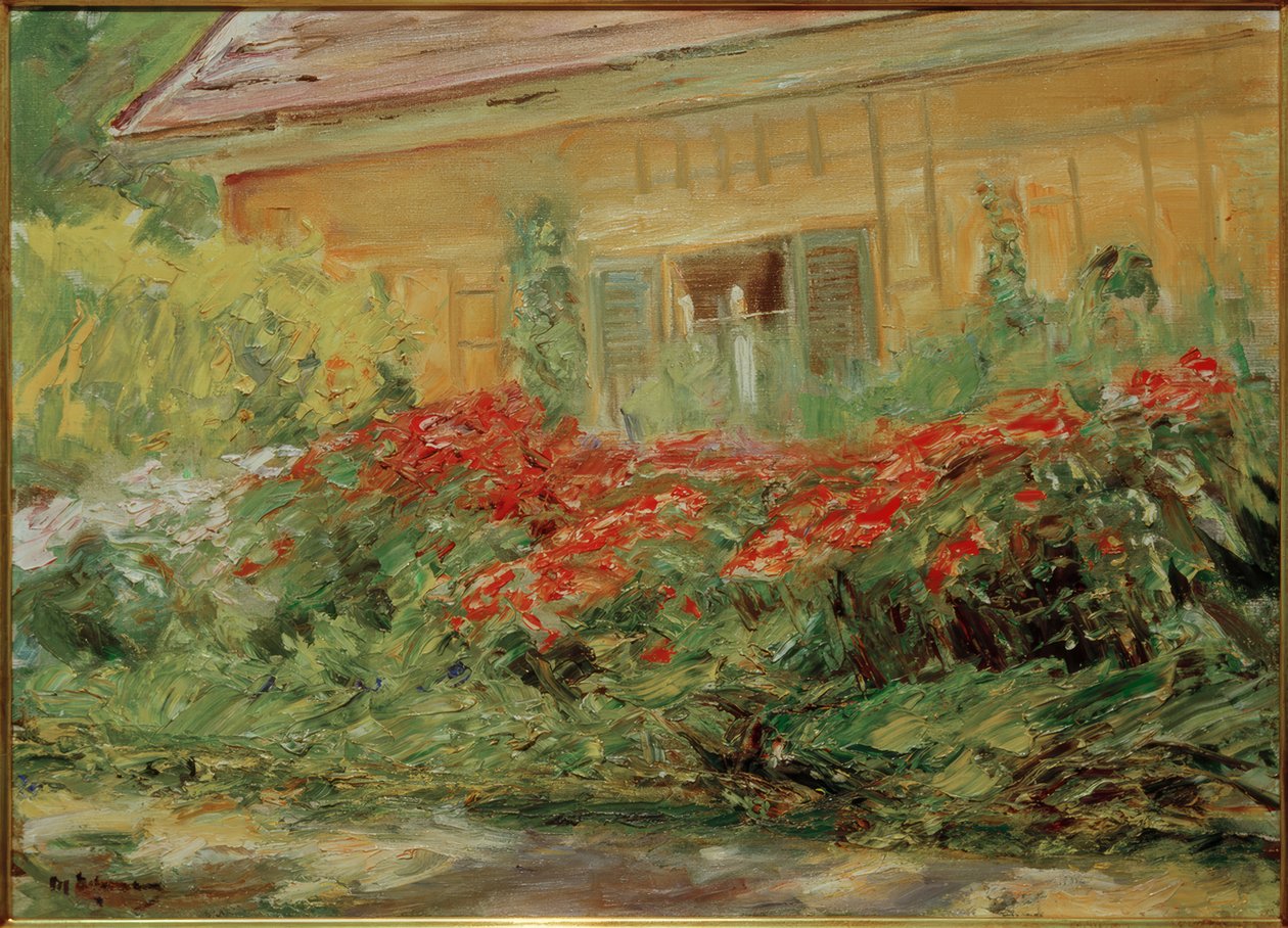 M.Liebermann, kuzeydeki bahçıvanın kulübesindeki çiçek çalıları by Max Liebermann