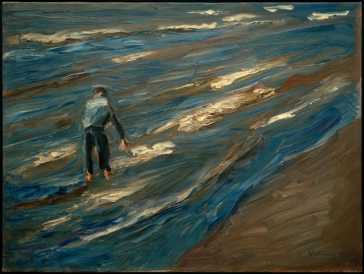 Sahilde midye balıkçıları - mavi deniz by Max Liebermann