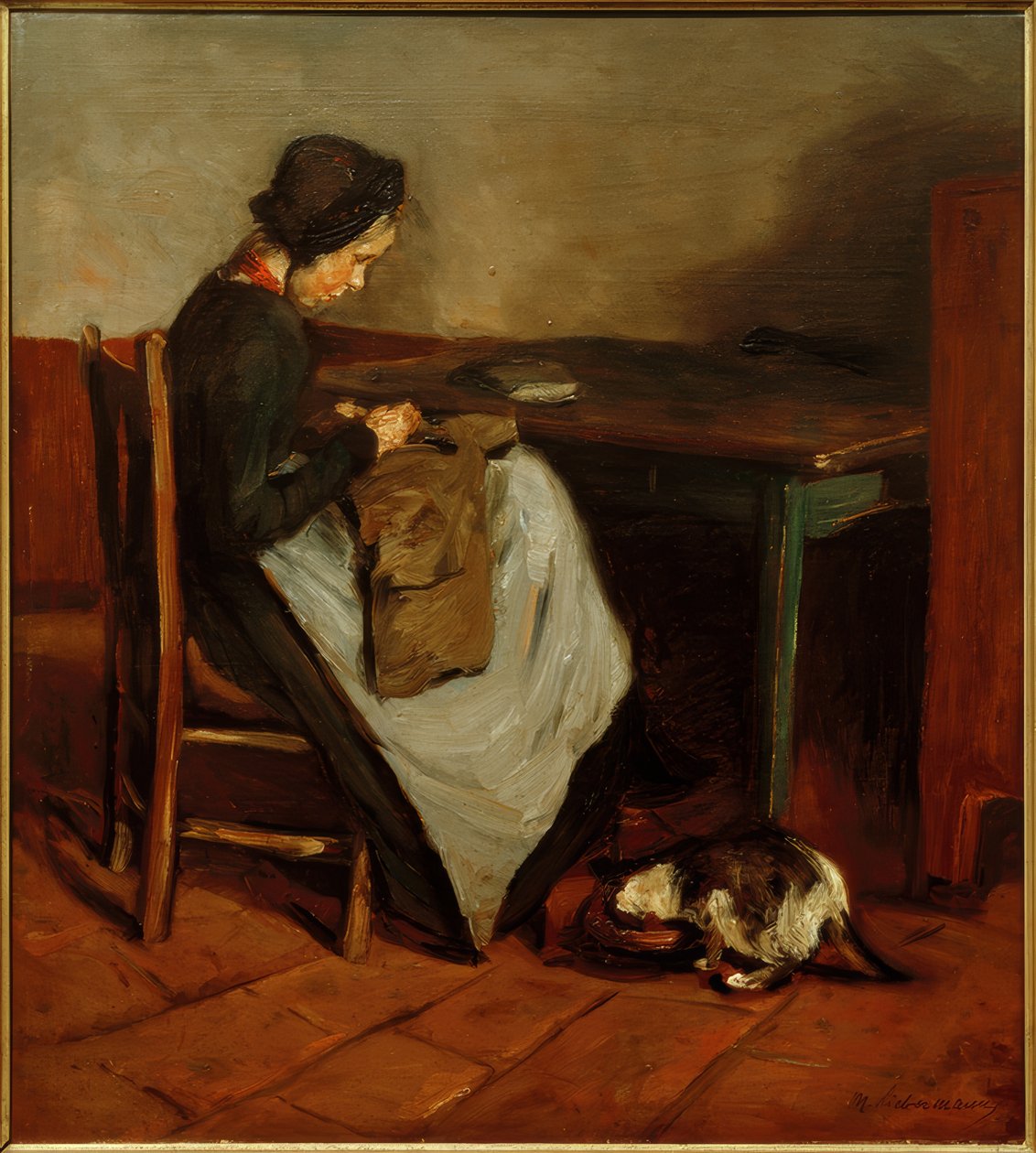 Kedi - Hollanda iç ile dikiş kız by Max Liebermann