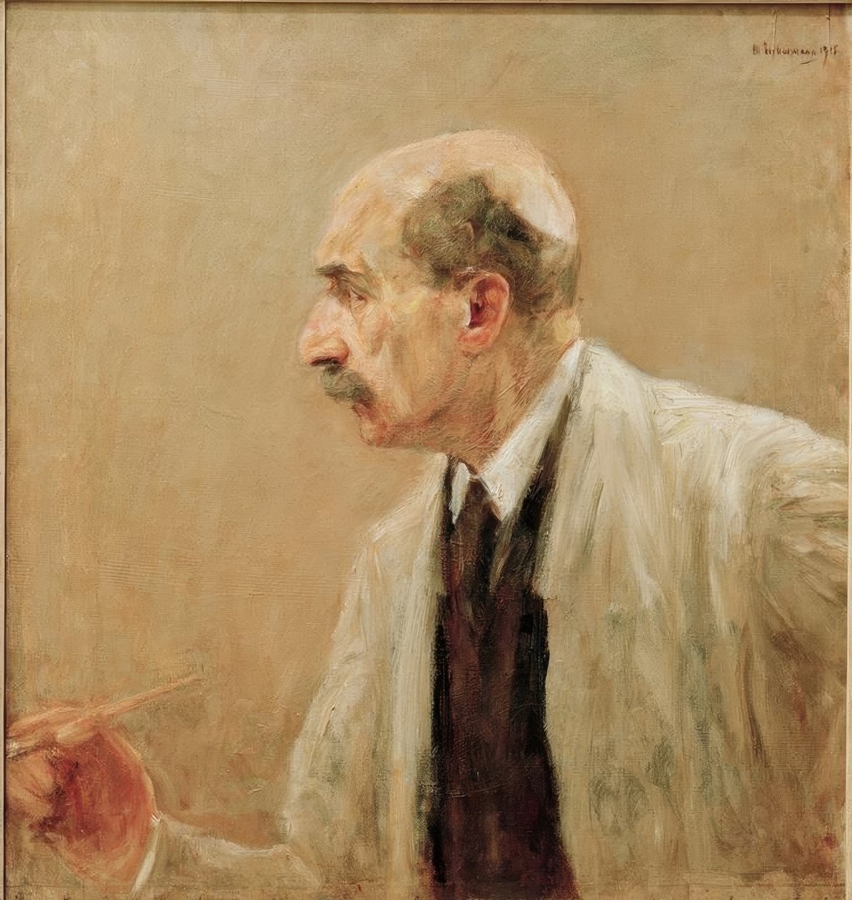 Soldaki profilde bir resim önlüğü içinde kendi portreniz by Max Liebermann