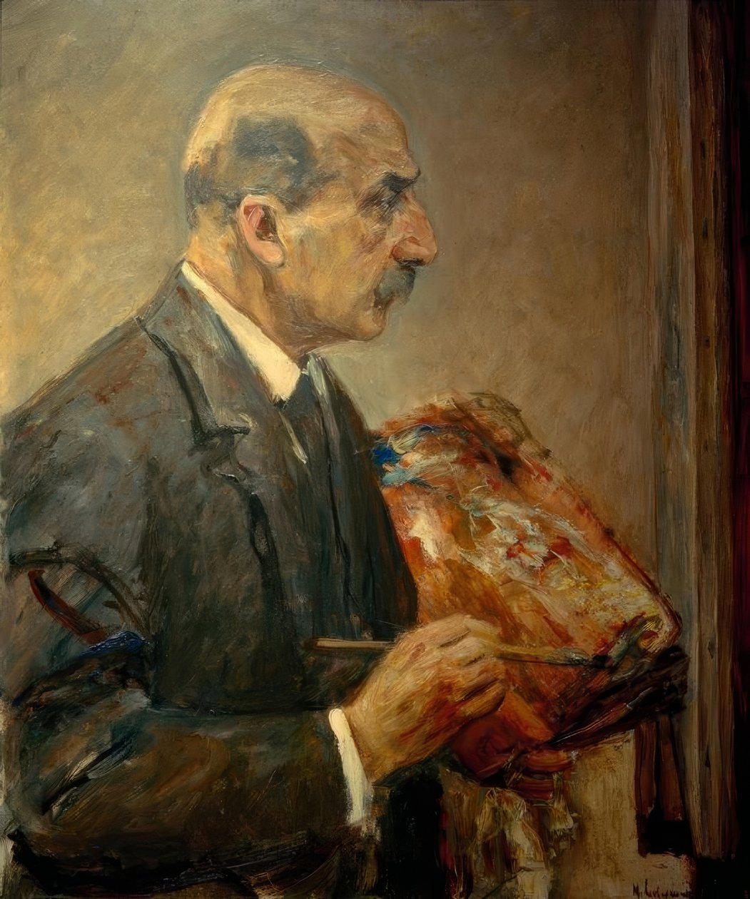 Şövale üzerinde paletli otoportre, profilden sonra by Max Liebermann