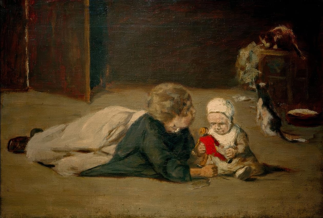 Çocuk oynamak - ders çalışmak by Max Liebermann