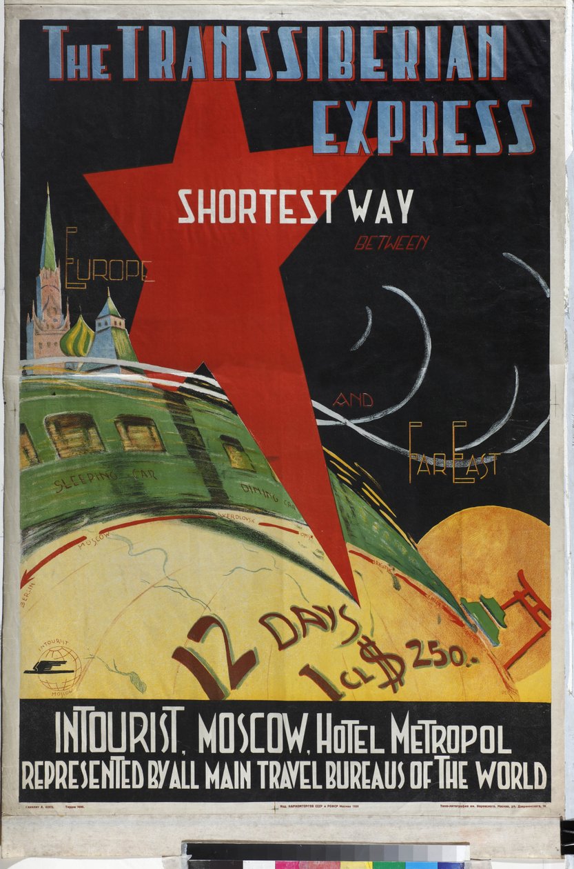 Le Transsiberien - Transsiberian express (Intourist şirketinin posteri) - Litvak, Max (1898-sonrası 1943) - 1930 - Renkli litografi - Rusya Devlet Kütüphanesi, Moskova by Max Litvak