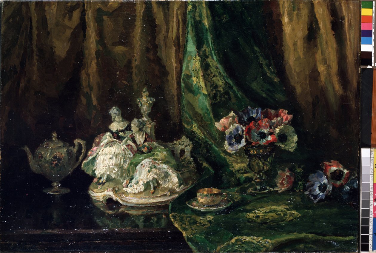 "Porselen ve çiçeklerle natürmort" (porselen ve çiçeklerle natürmort) Max Muller (1871-1938) (ec. hepsi.) Tuval üzerine yağlı boya. Mikalojus Konstantinas Ciurlionis Güzel Sanatlar Müzesi, Kaunas, Litvanya by Max Müller