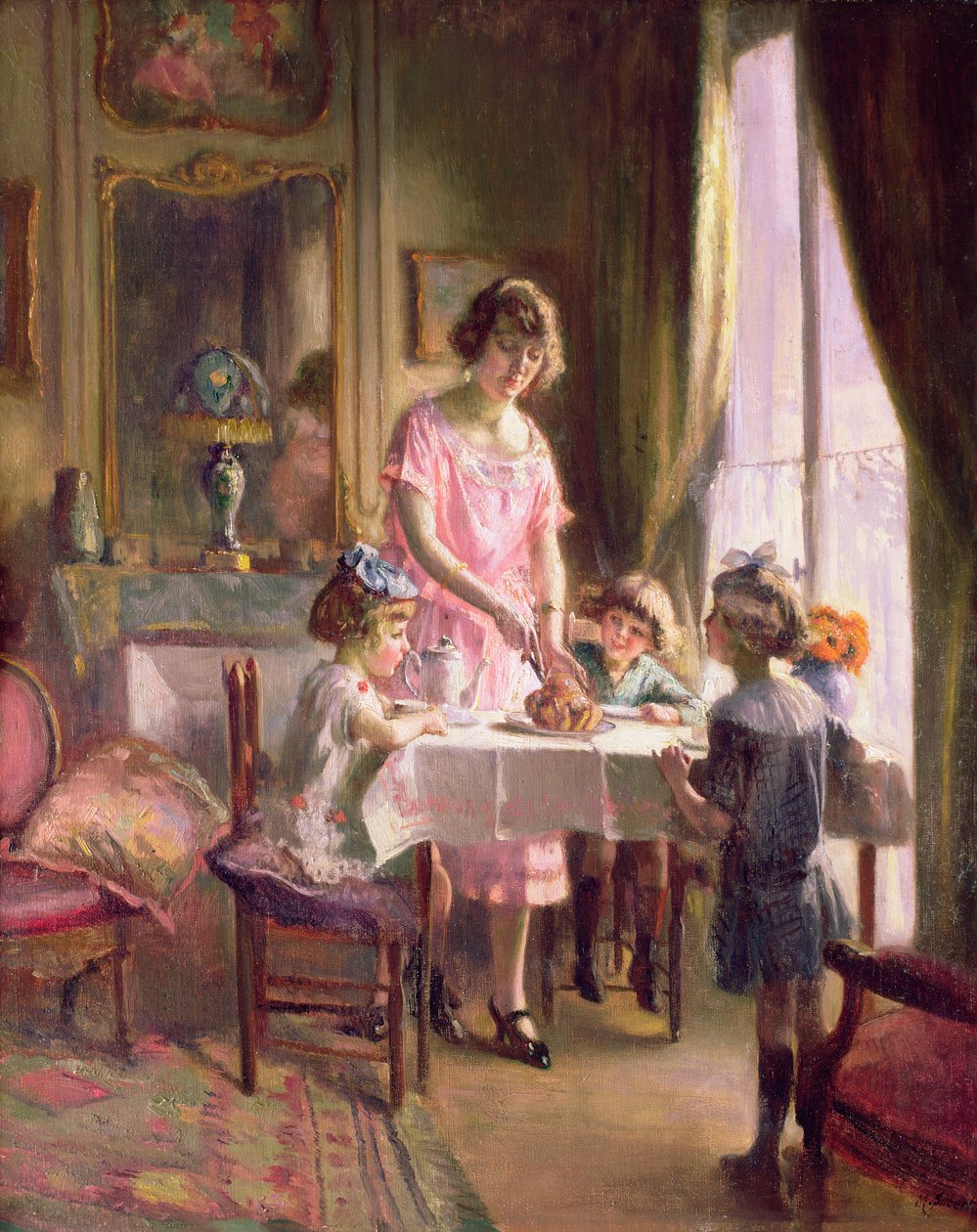 Çocuklarla çay (tuval üzerine yağlı boya) by Max Silbert