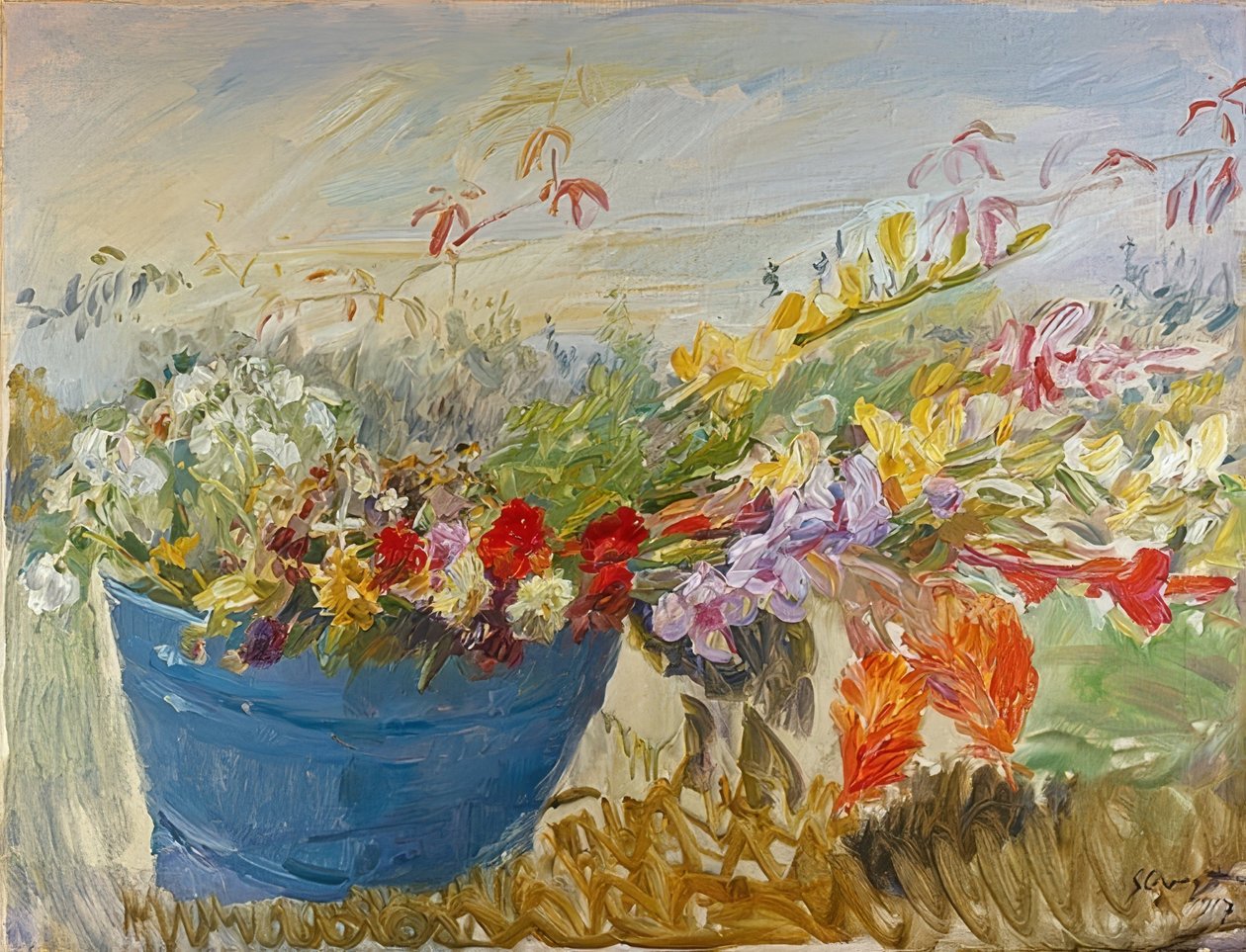 Çiçek natürmort açık havada. 1917 by Max Slevogt