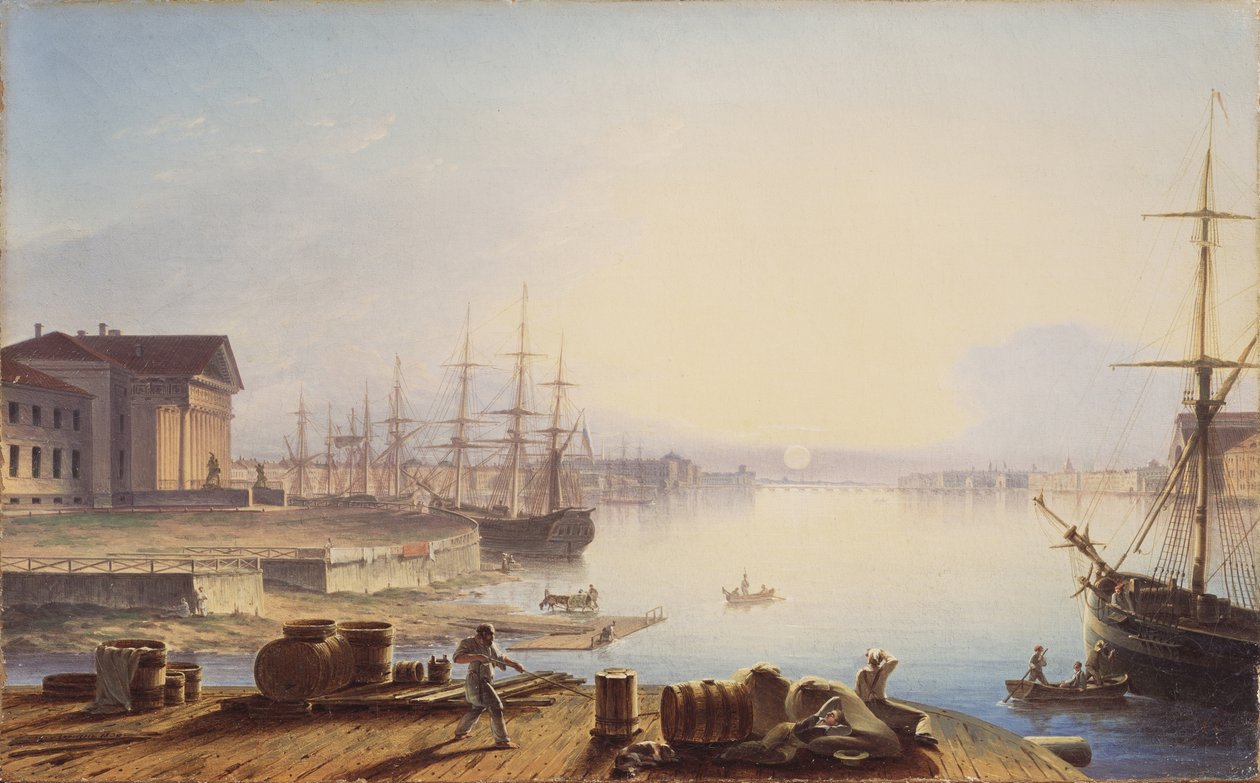Neva üzerinde gün doğumu, St. Petersburg, 1830 by Maxim Nikiphorovich Vorobyev