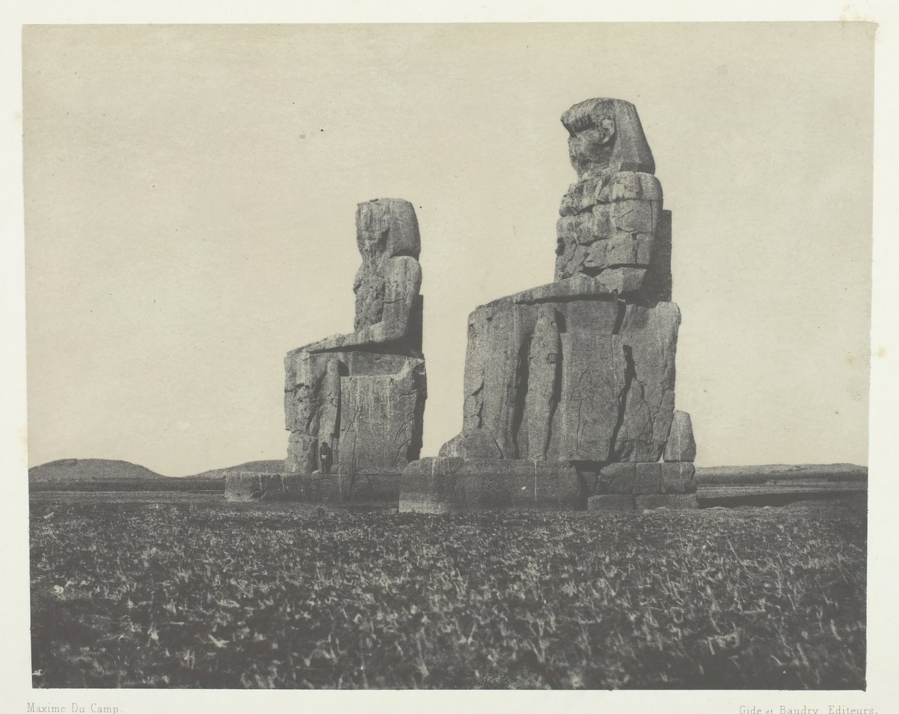 Gournah, The Colossi, Thebes, 184951, 1852 basılmış. by Maxime Du Camp
