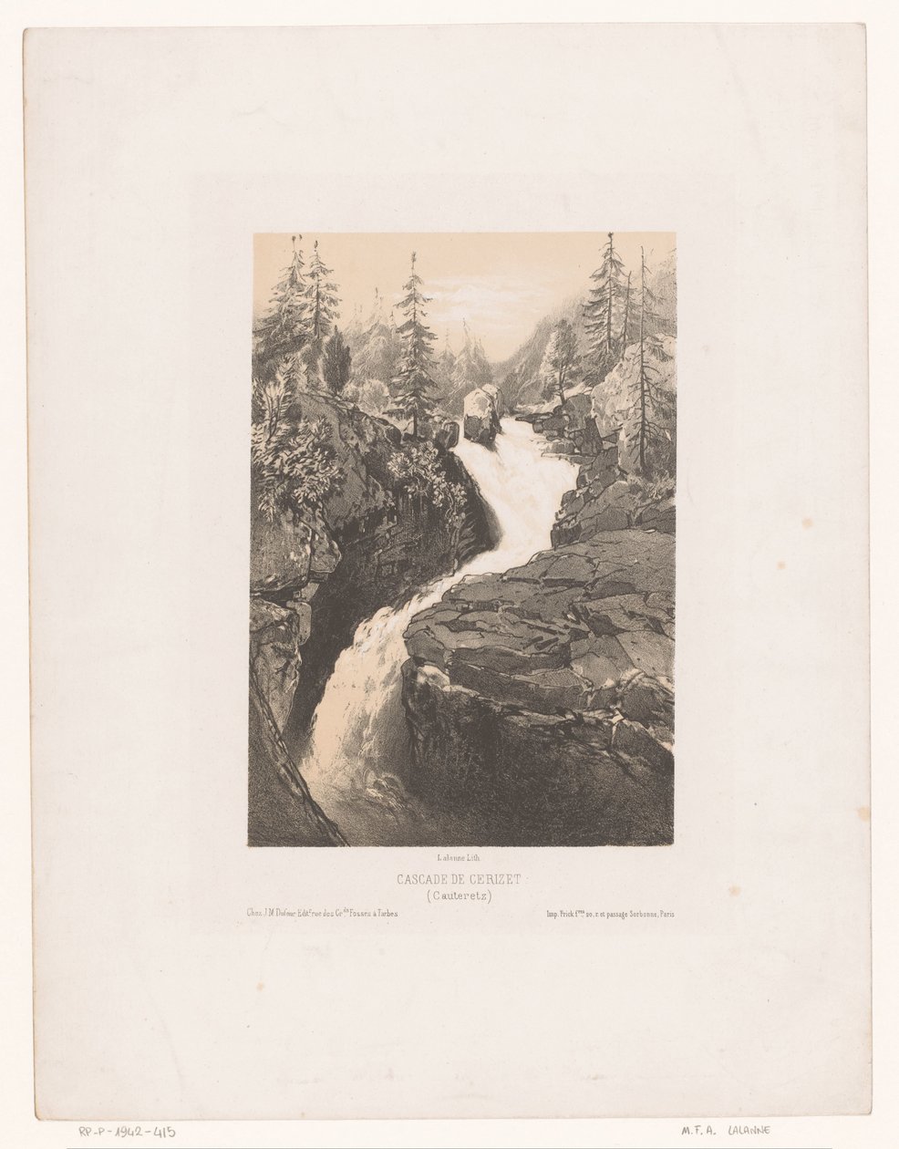 Cauterets Cascade de Cerizet'teki (Cauteretz) Cerisey suyunun görünümü (nesne üzerindeki başlık) by Maxime François Antoine Lalanne