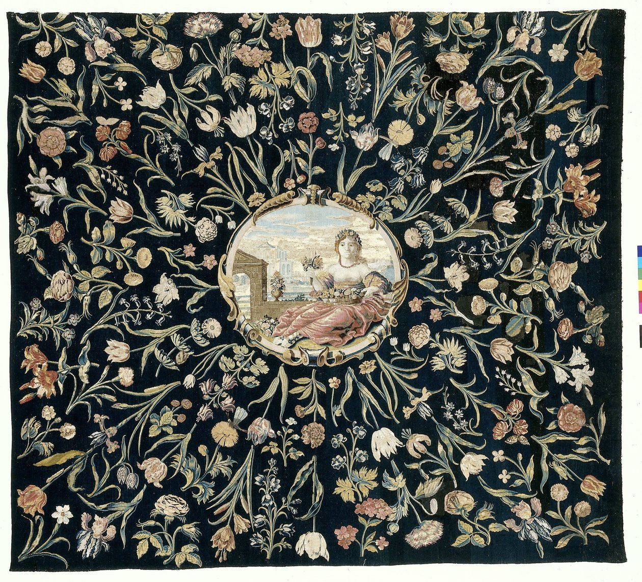 Flora ve çiçek desenli kişileştirme ile masa örtüsü by Maximiliaan van der Gucht (possibly)