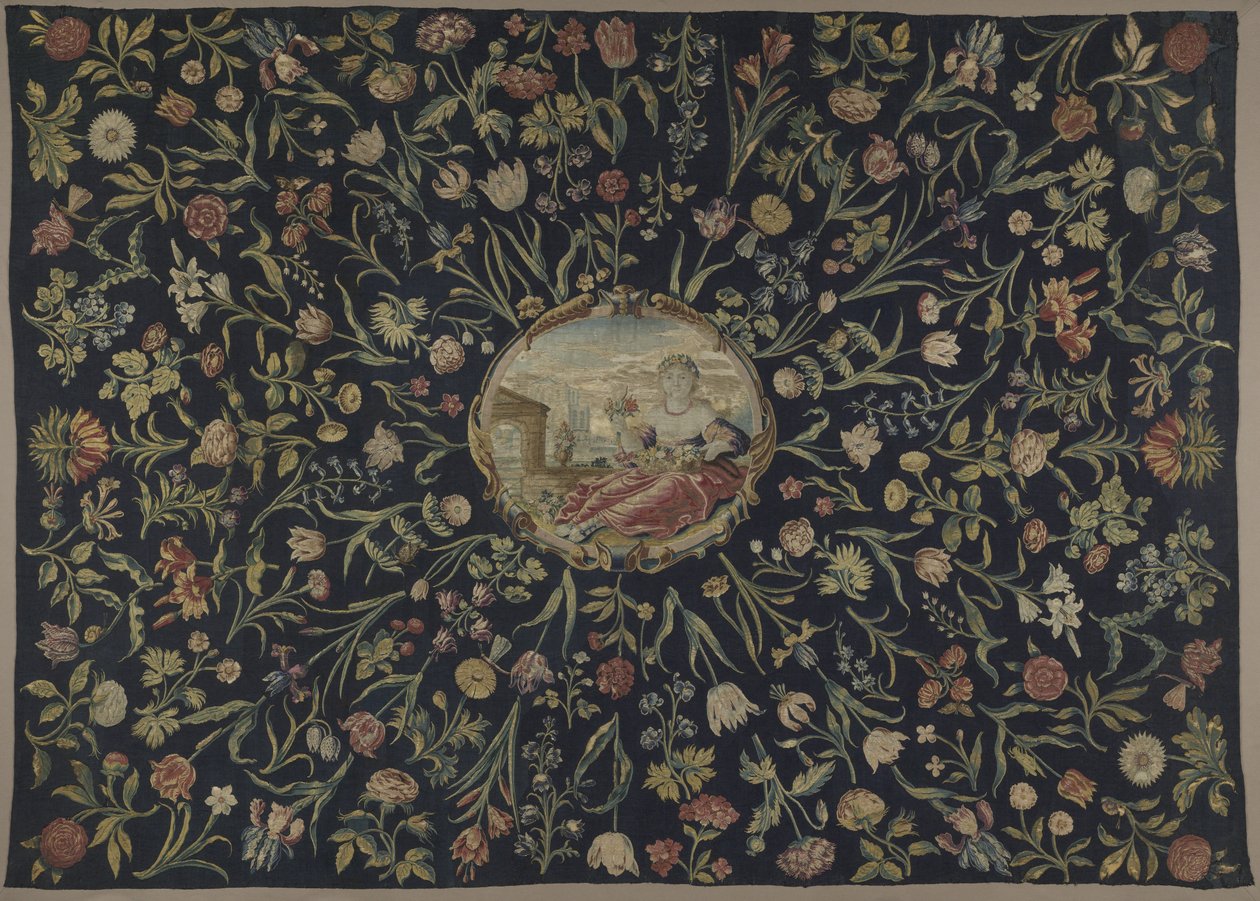 Flora ve çiçek desenli kişileştirme ile masa örtüsü by Maximiliaan van der Gucht (possibly)