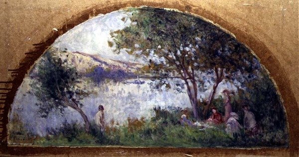 Göl kenarında (panelde yağ) by Maximilien Luce