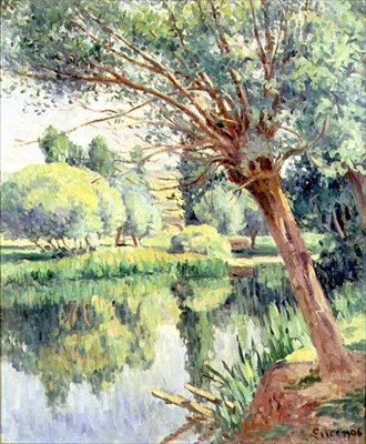 Presbytery ve Nehir Kıyısındaki Söğüt by Maximilien Luce