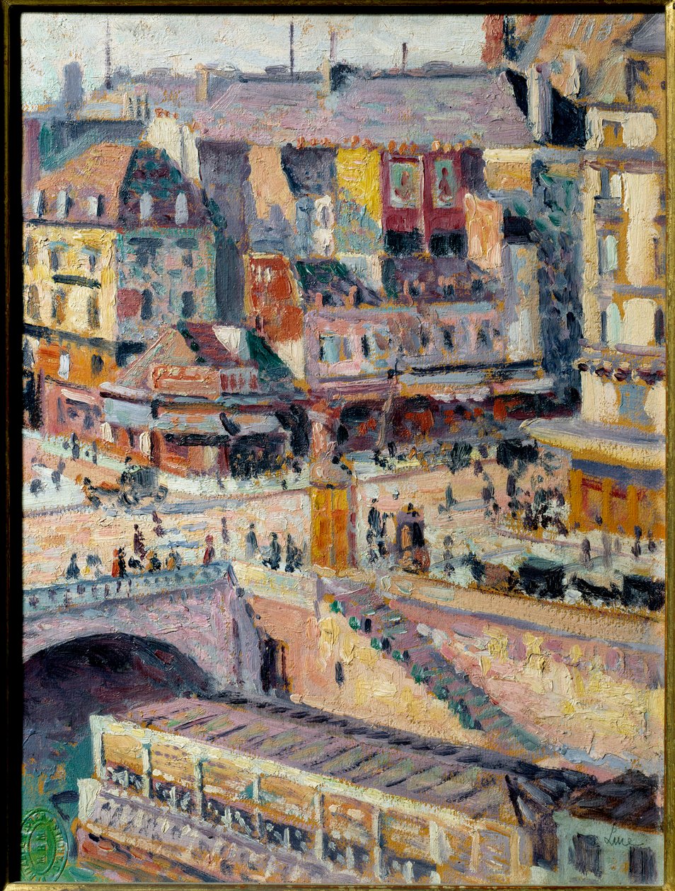 Saint Michel Köprüsü ve Kuyumcu Rıhtımı. isorel üzerine kağıt maroufle üzerine yağlıboya. Maximilian Luce