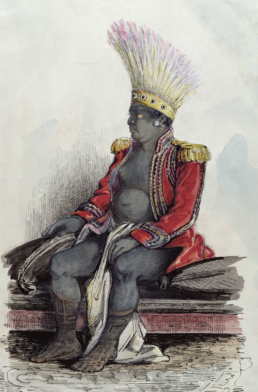 Nuku-Hiva adasında bir Fransız albay üniforması giymiş Kral Te Moana, c.1841-48 (kağıt üzerinde kalem, mürekkep ve tuvalet) by Maximilien Radiguet