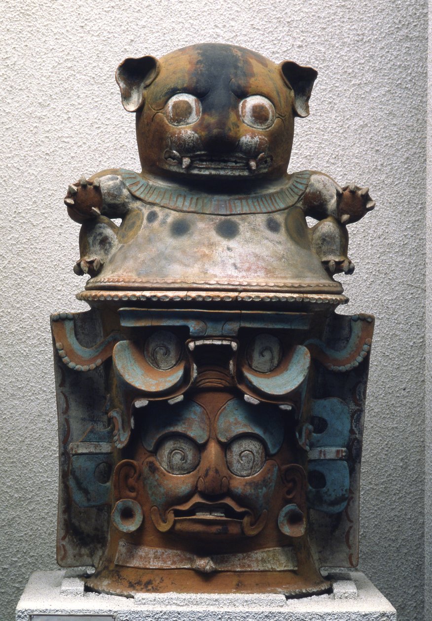 Kedi kapaklı Ixil mezar vazosu, Nebaj, Guatemala, Geç Klasik Dönem (900-1200) (polikrom çanak çömlek) (ayrıca bkz. 238288) by Mayan