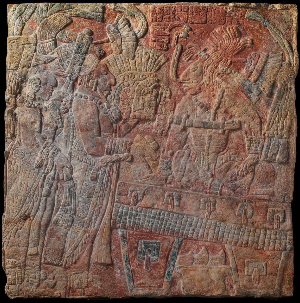 Tahtlı Cetvelli Rölyef, MS 770 civarı (boyalı kireçtaşı) by Mayan
