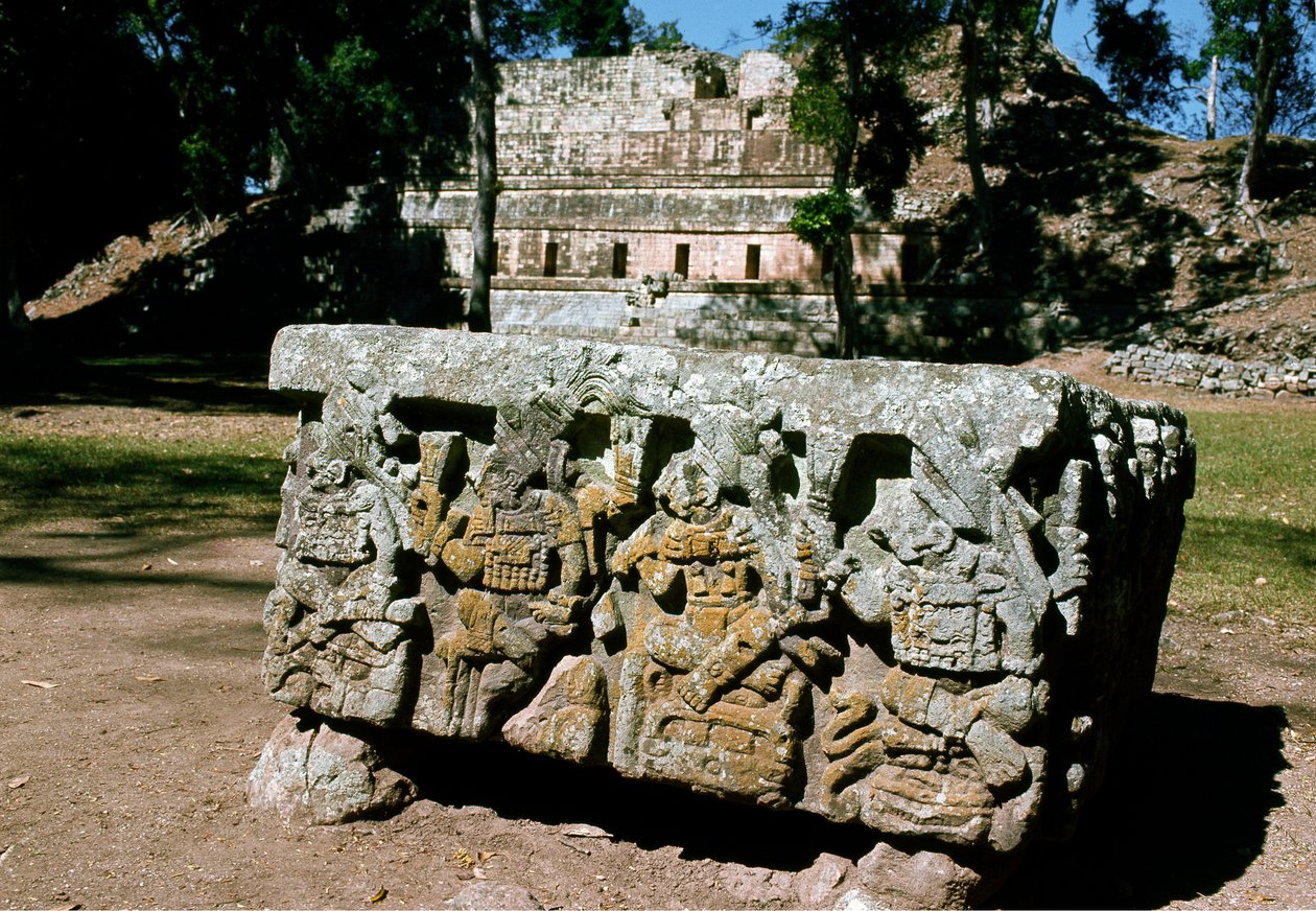 Yükselen güneşin kralının taç giyme töreni ile Altar Q, MS 776 by Mayan