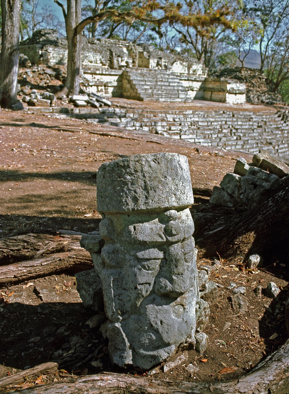 Doğu mahkemesi ve tapınağın görünümü 22, klasik dönem 7.-8. yüzyıl by Mayan
