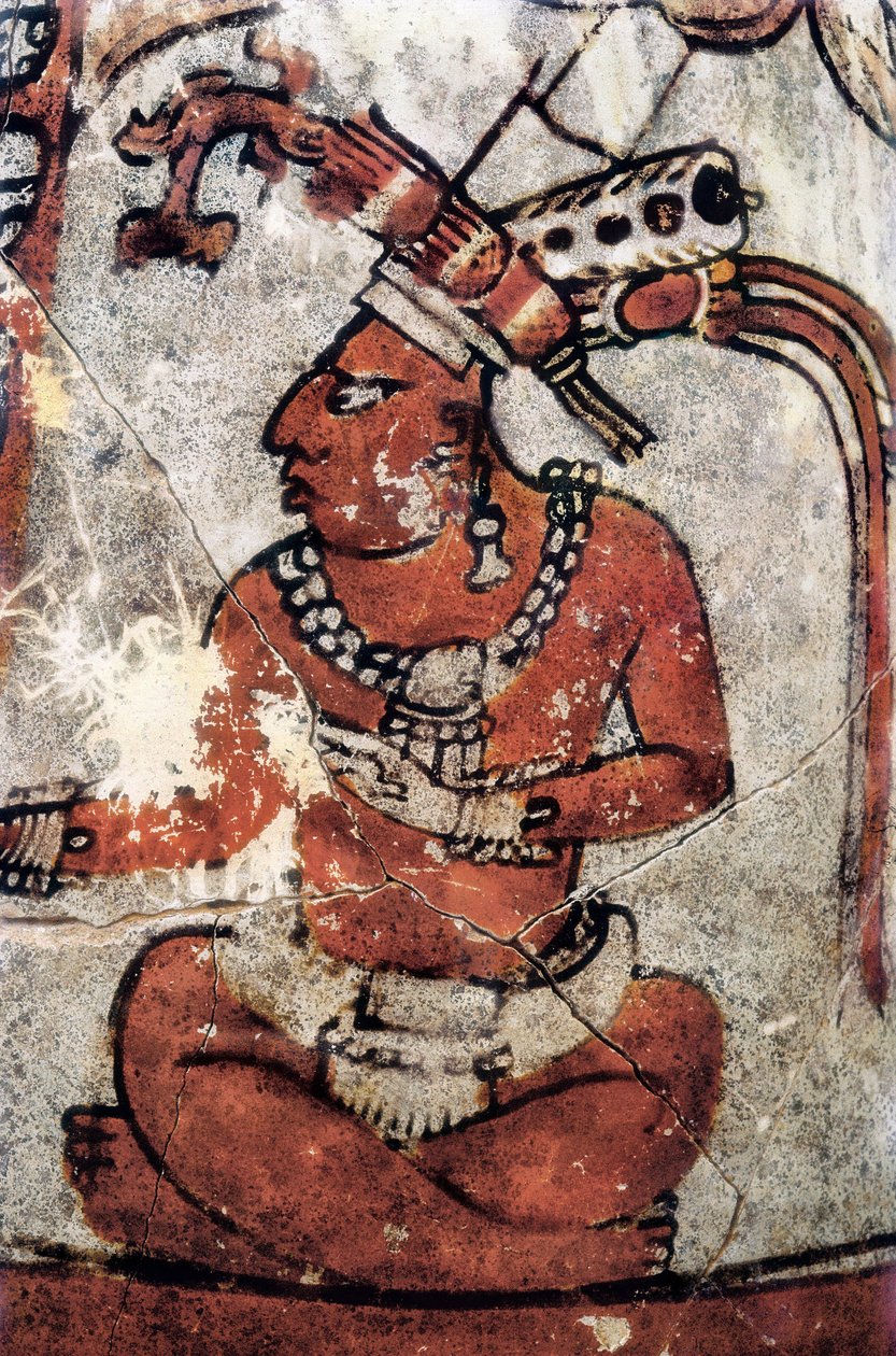 Maya savaşçısı. Çok renkli seramik, Maya sanatı, 7. Tikal Ulusal Arkeoloji ve Etnoloji Müzesi (Guatemala). by Mayan Mayan