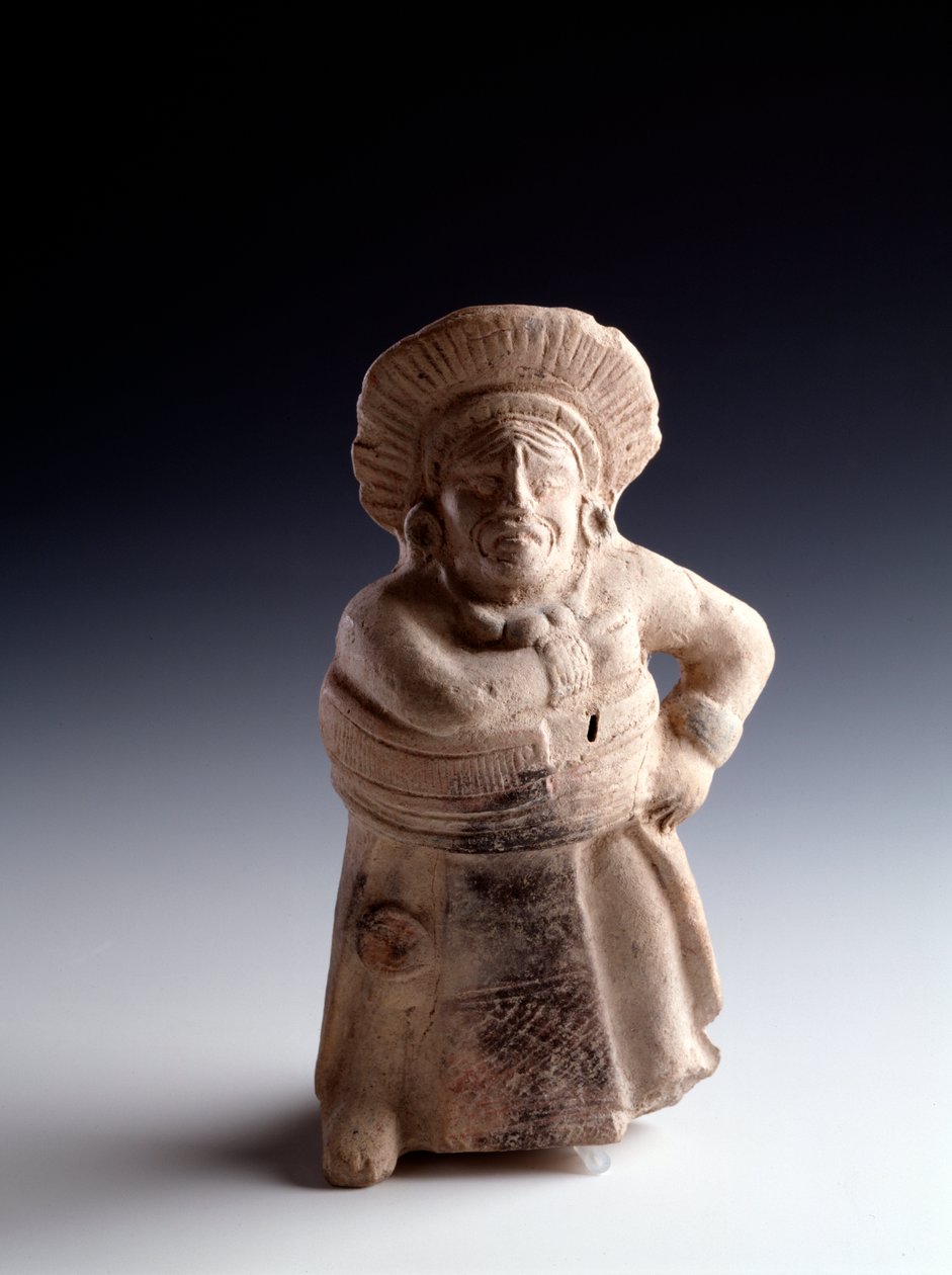 Kolomb öncesi sanat, Maya uygarlığı, klasik dönem: bir top oyuncusunu temsil eden antropomorfik kil heykelciği, müzik aleti işlevine sahiptir. San Agustin Acasaguastlan El Progeso, Guatemala