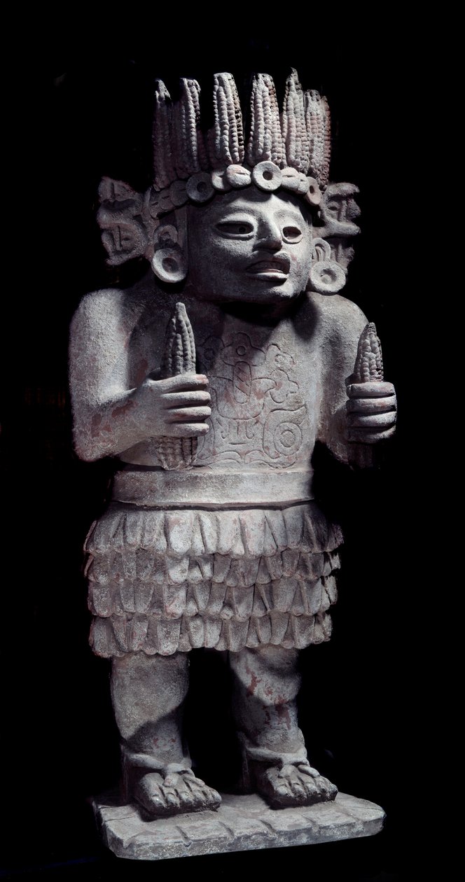 Kolomb öncesi medeniyet: Hizmetçiler tanrısını temsil eden Maya heykeli. Paris, Musee de l