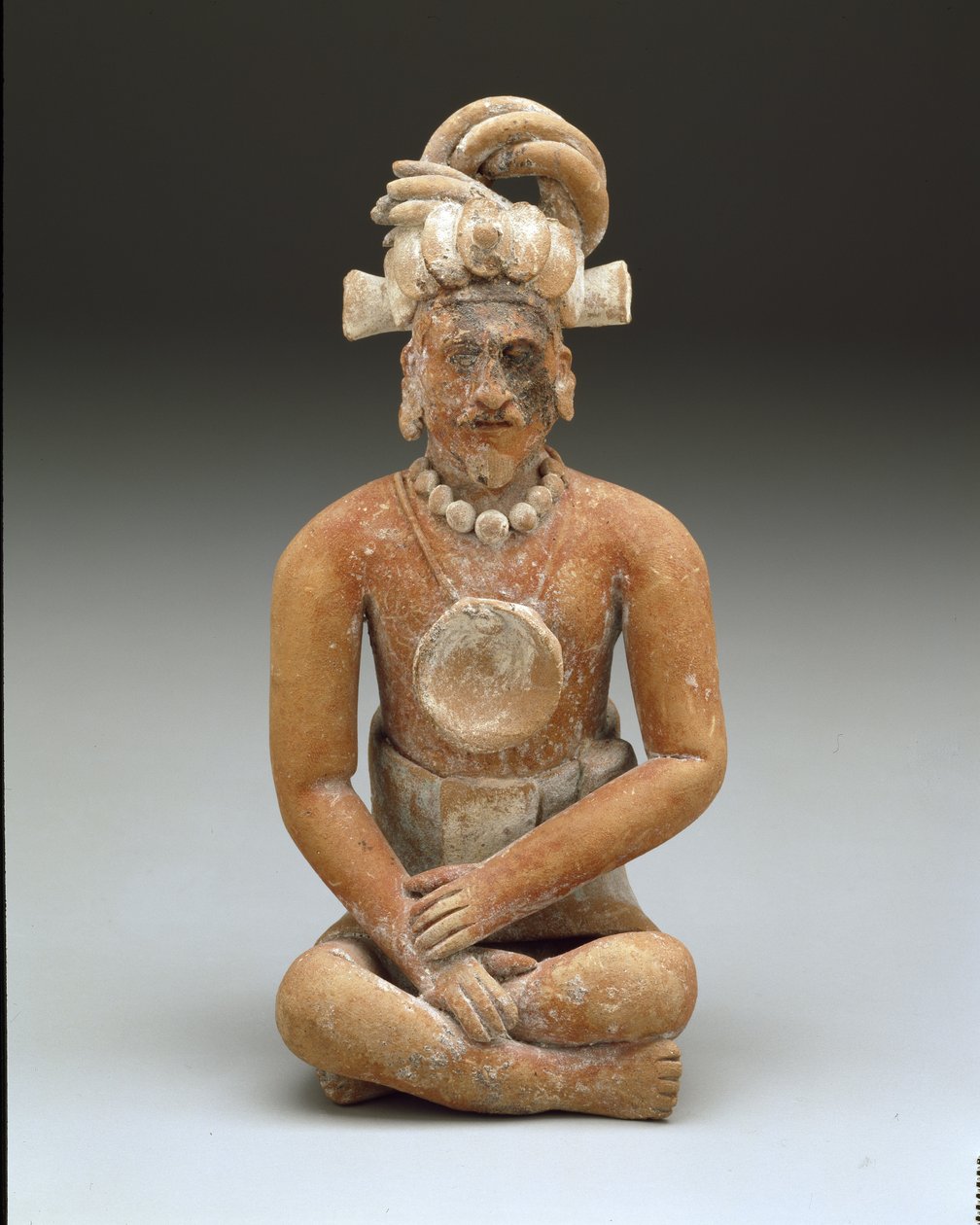Oturan sakallı adam, Geç Klasik dönem, yaklaşık 600-900 (seramik ve boya) by Mayan Mayan