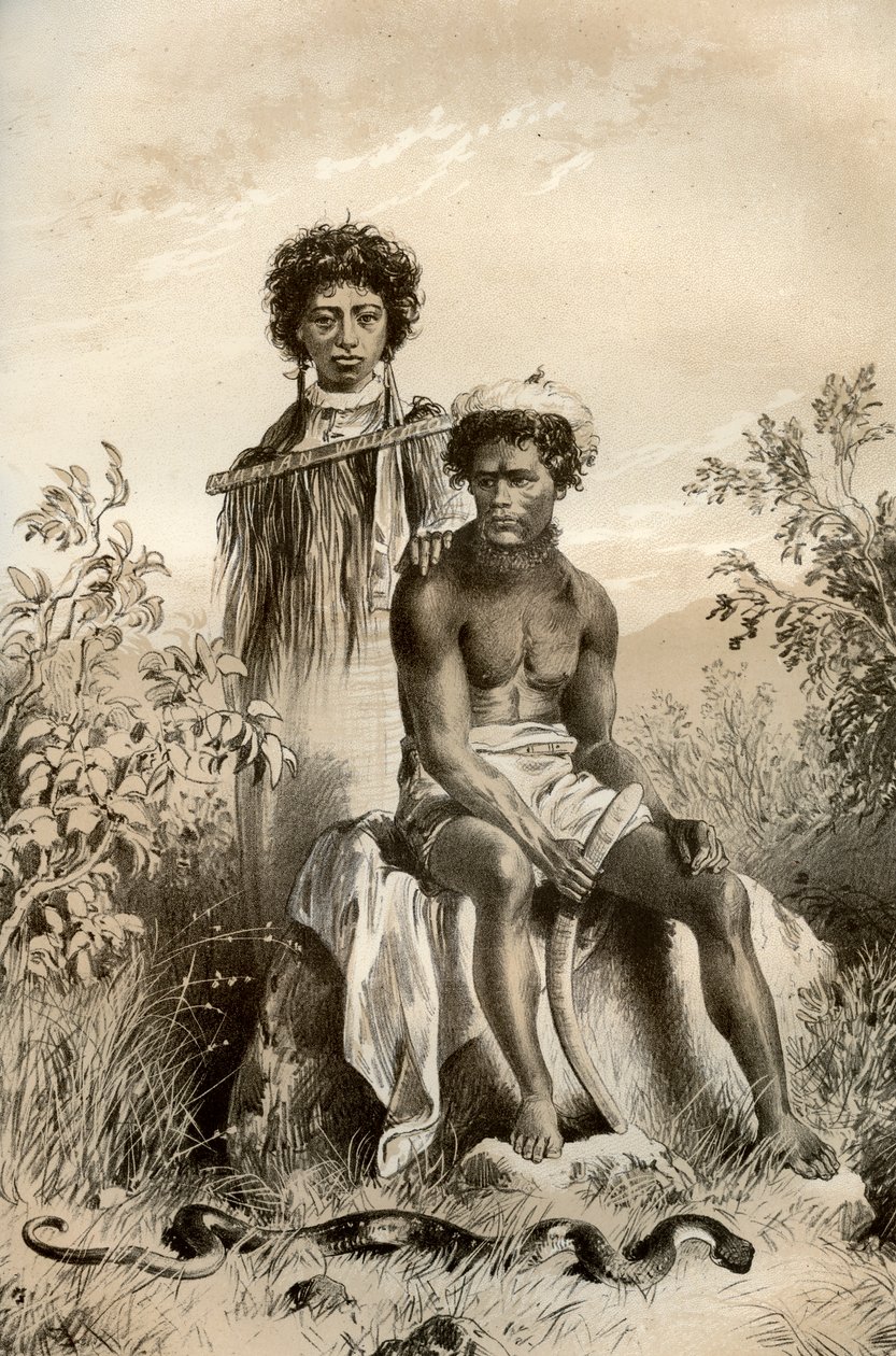 Maoriler ve halı yılanı, Yeni Zelanda, 1879 by McFarlane and Erskine