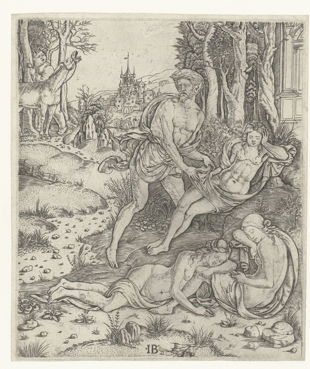 Priapus vergrijpt zich aan nimf Lotis by Meester IB met de vogel