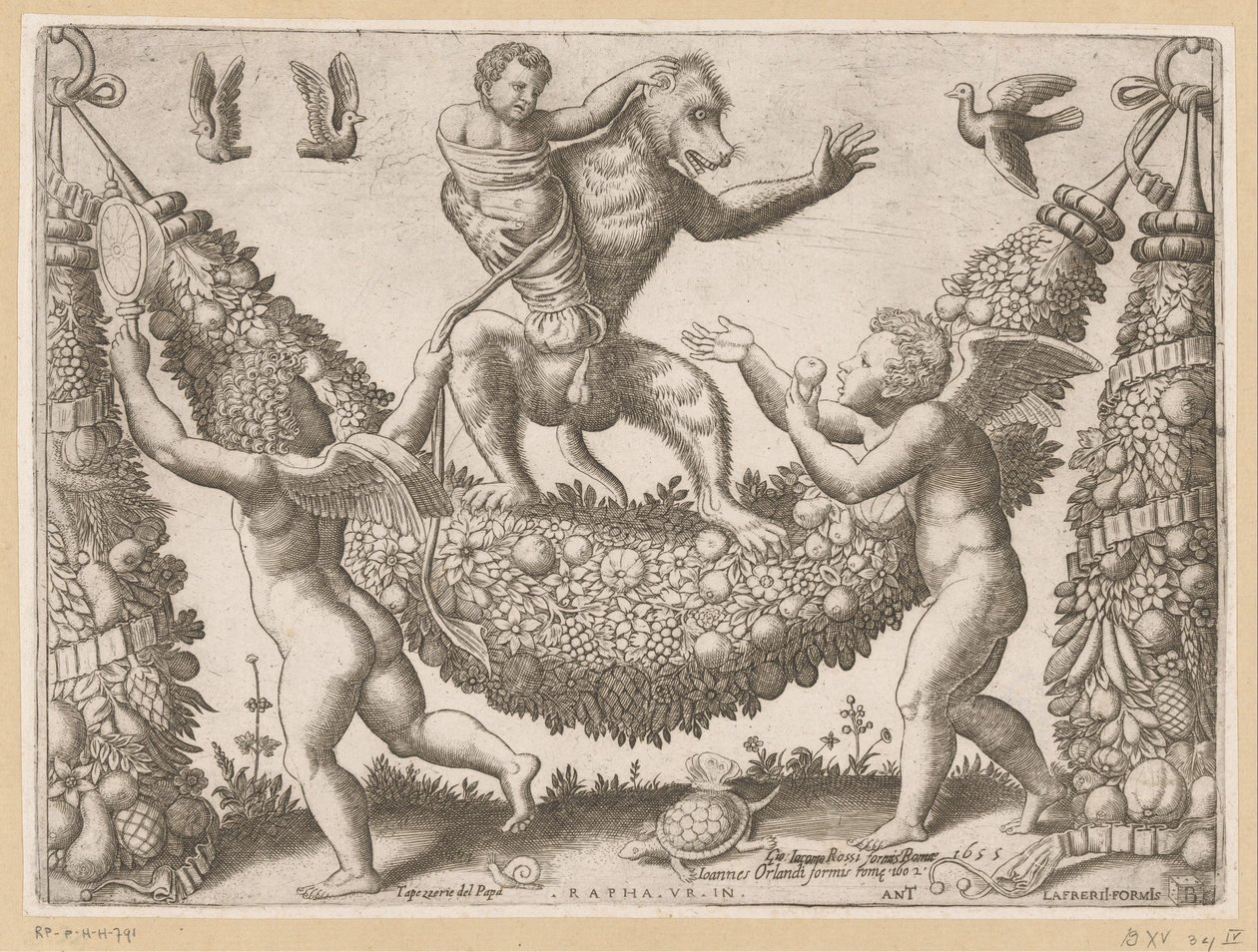 Putti bir maymunla alay ediyor Papa'nın Gobleni (dizi başlığı) Tapezzerie de Papa (nesne üzerinde dizi başlığı) by Meester van de Dobbelsteen