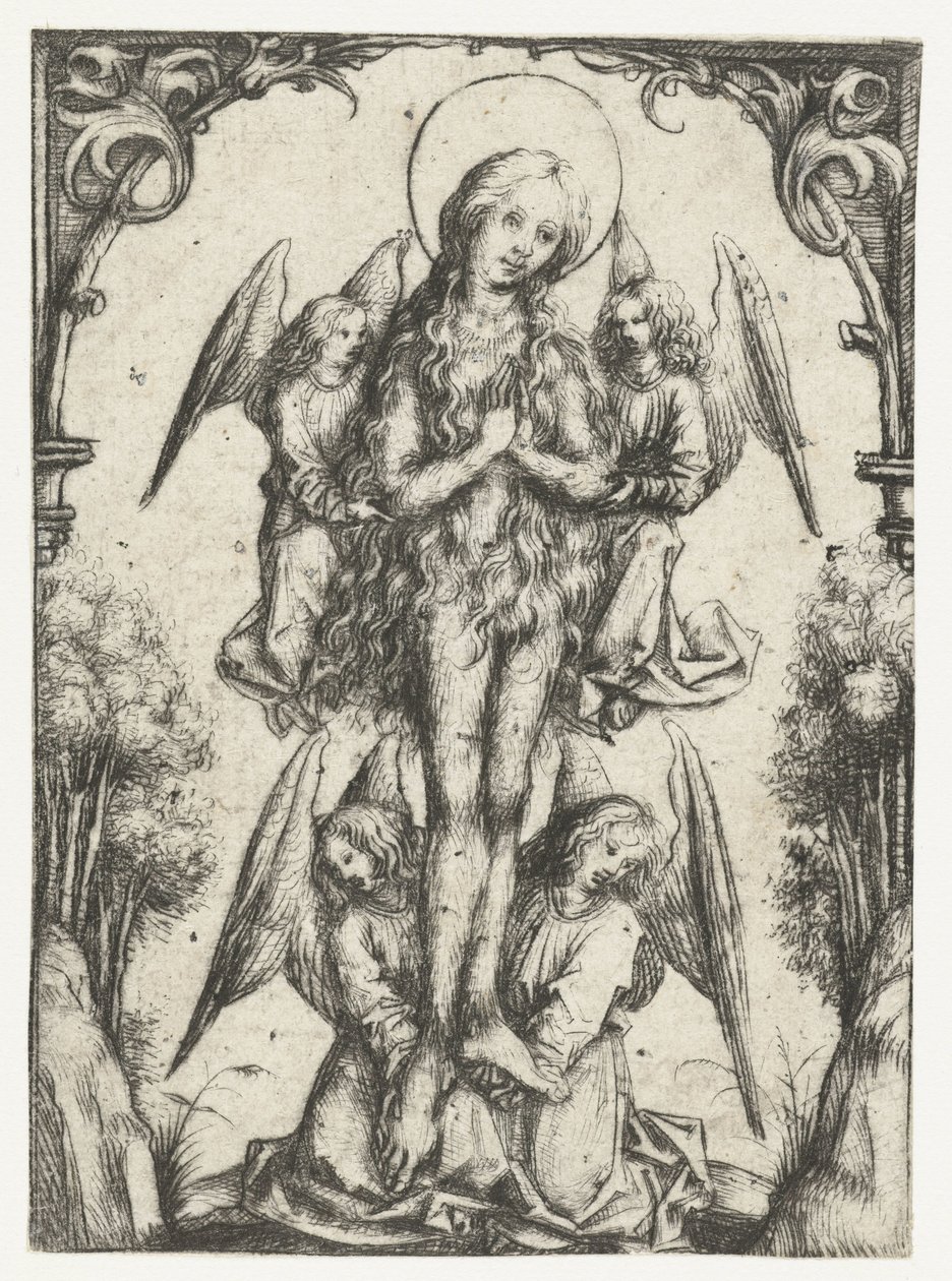 Dört melek ile St Mary Magdalene yüksekliği by Meester van het Amsterdamse Kabinet