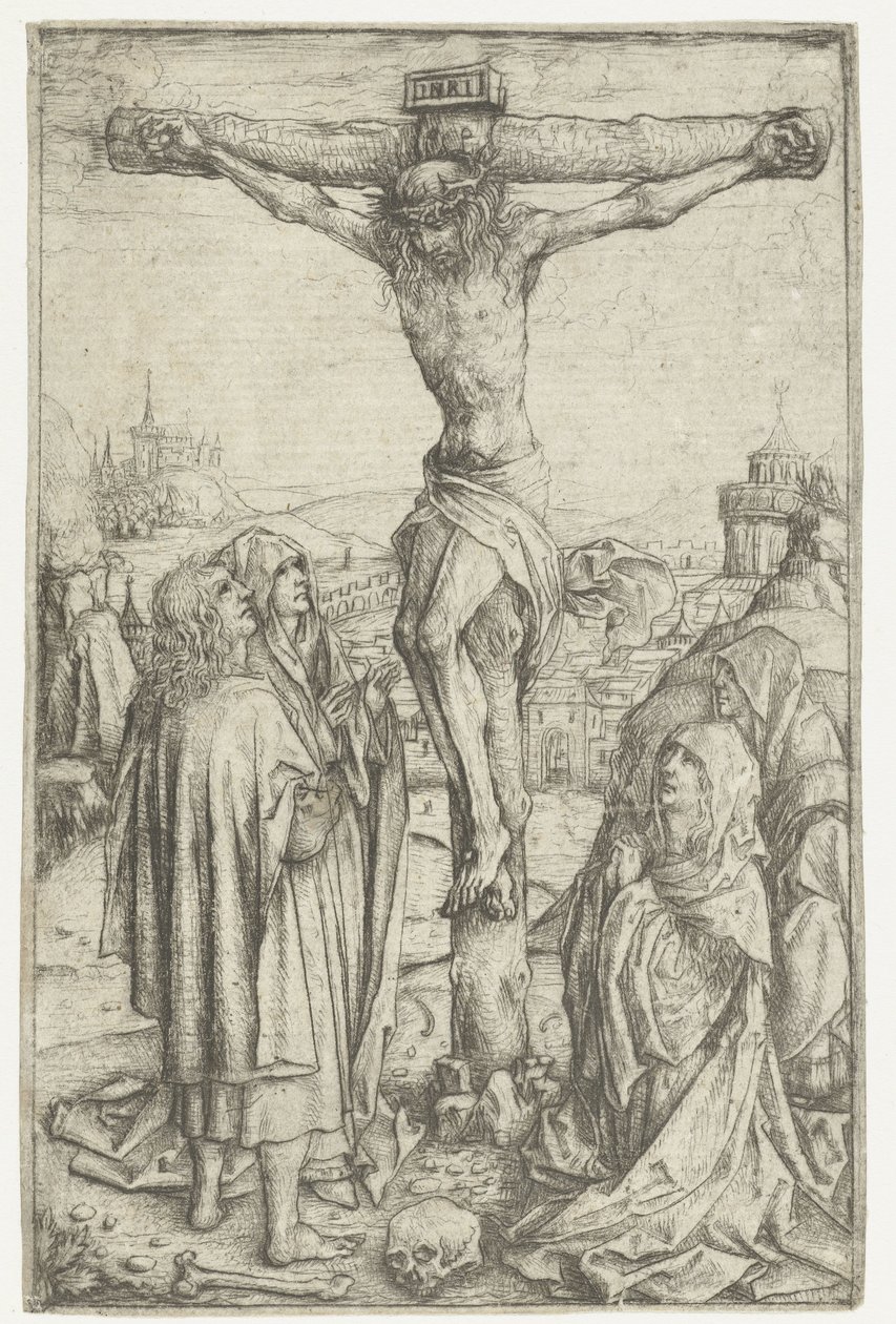 Mary ve St. John ve iki kutsal kadınla çarmıha germe by Meester van het Amsterdamse Kabinet
