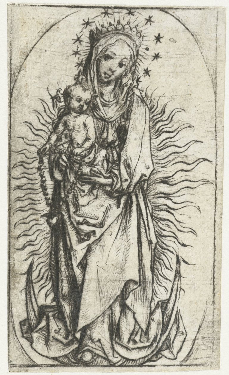 Hilal ay üzerinde yıldız taç ve tespih ile Madonna by Meester van het Amsterdamse Kabinet