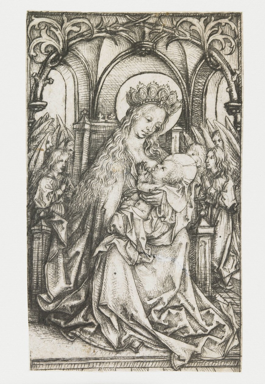 Melekler tarafından tapılan tahta Madonna by Meester van het Amsterdamse Kabinet