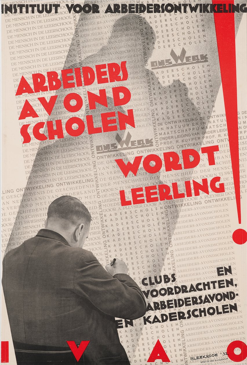 İşçi Geliştirme Enstitüsü (IVAO) için bir işçi akşam okulunun reklamını yapan poster by Meijer Bleekrode