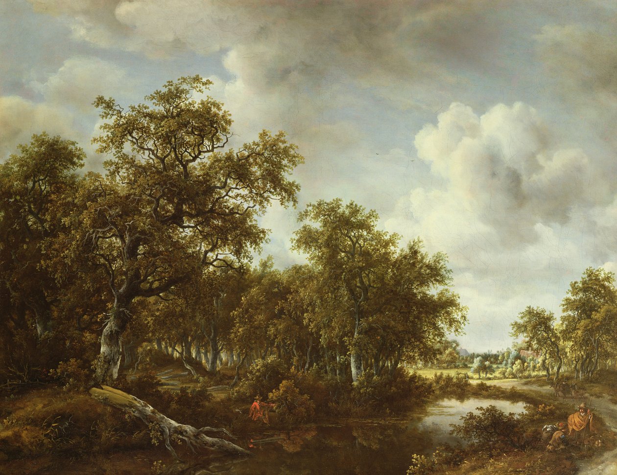 Bir Göletin Yanında Bir Fenerle Ormanlık Bir Manzara, 1664 by Meindert Hobbema
