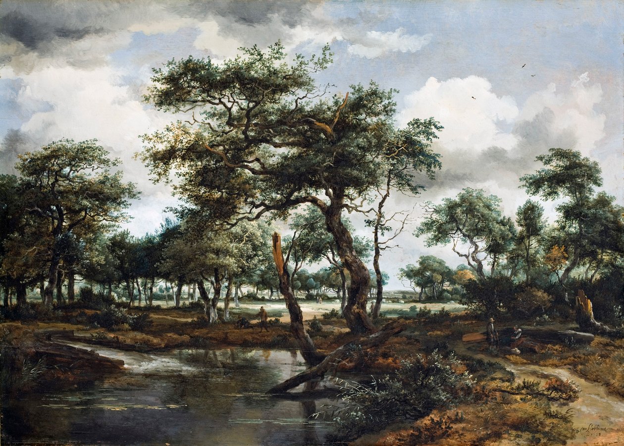 Ormanda Bir Gölet, 1668 (meşe panel üzerine yağlı boya) by Meindert Hobbema