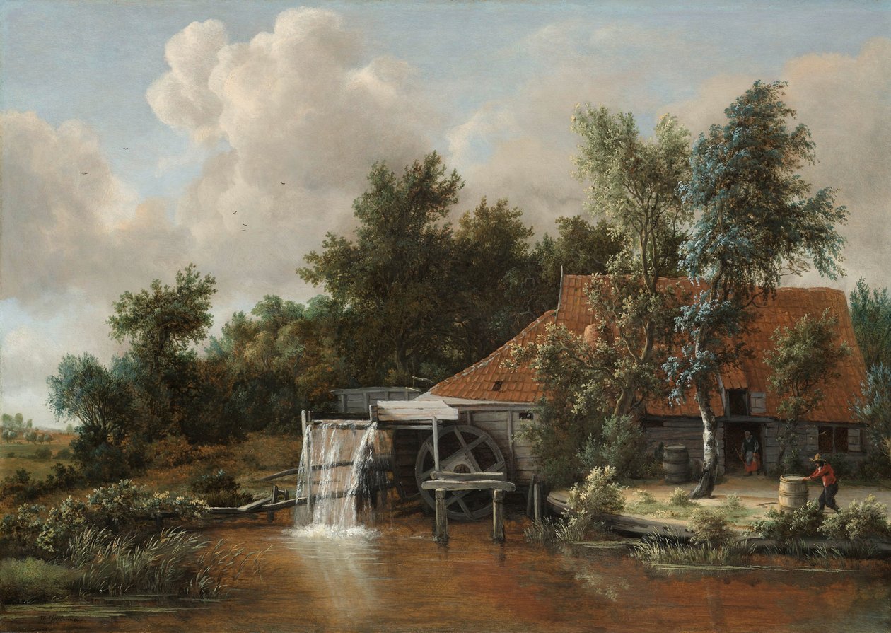 bir su değirmeni by Meindert Hobbema