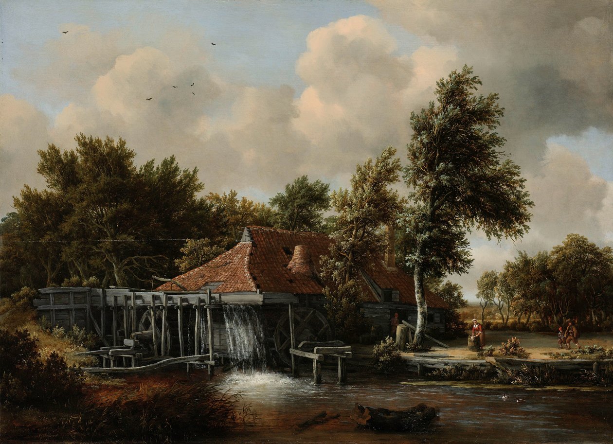 bir su değirmeni by Meindert Hobbema