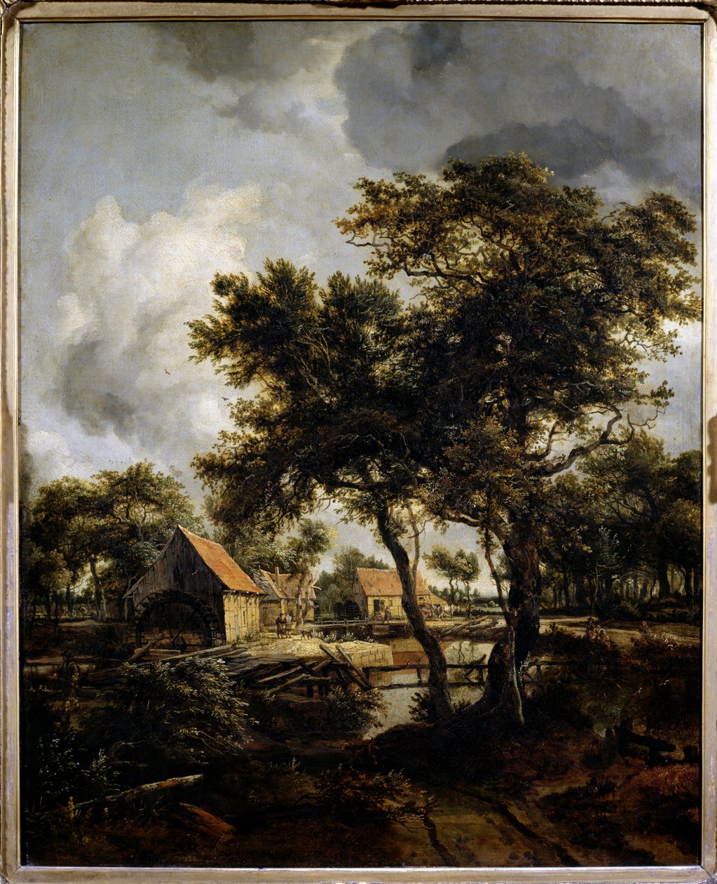 Su değirmeni Boyama Meindert Hobbema (1638-1709) (ec.flam.) 17. yüzyıl Güneş. 0,8x0,66 m Paris, Musee du Louvre. by Meindert Hobbema