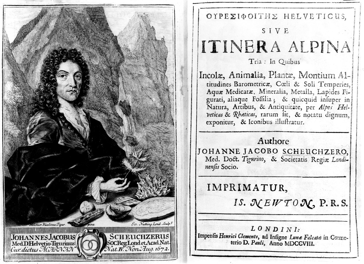 Johann Jakob Scheuchzer'in 'Itinera Alpina Tria' için Ön Kapak ve Başlık Sayfası, Joseph Nutting tarafından oyulmuş, 1708'de yayınlandı by Melchior Fusslinus Tigur