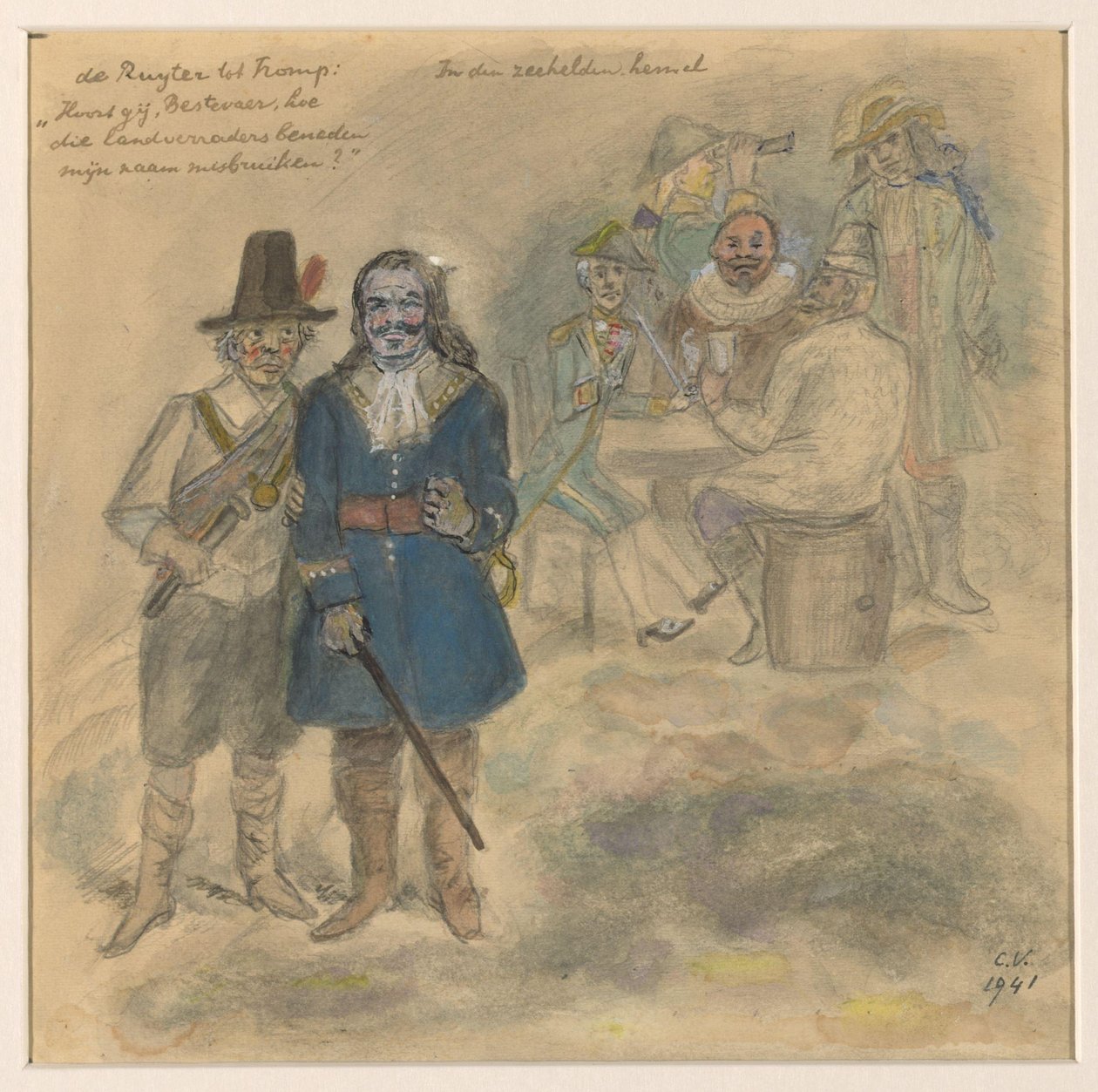 Bir nehir kıyısında rakamlarla manzara by Melchior Küsel (I)