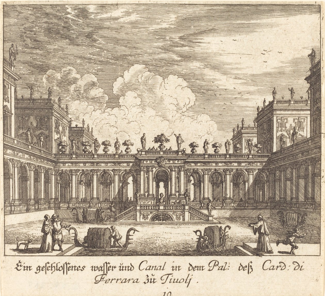 Saray ve Kanal, Ferrara Kardinali, Tivoli by Melchior Küsel after Johann Wilhelm Baur